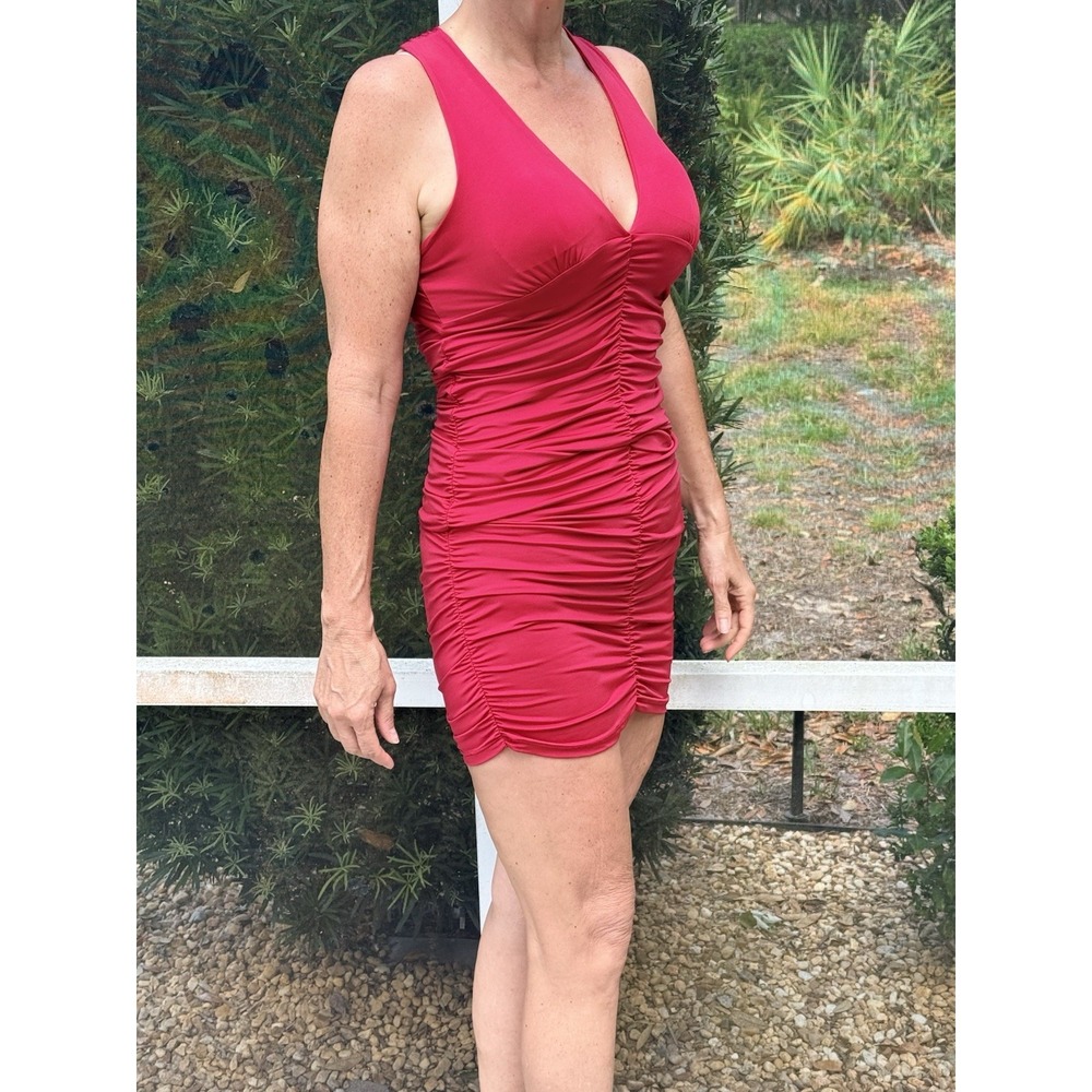Body Central Red Sleeveless Ruched Bodycon Dress Women's Size L Party Cocktail